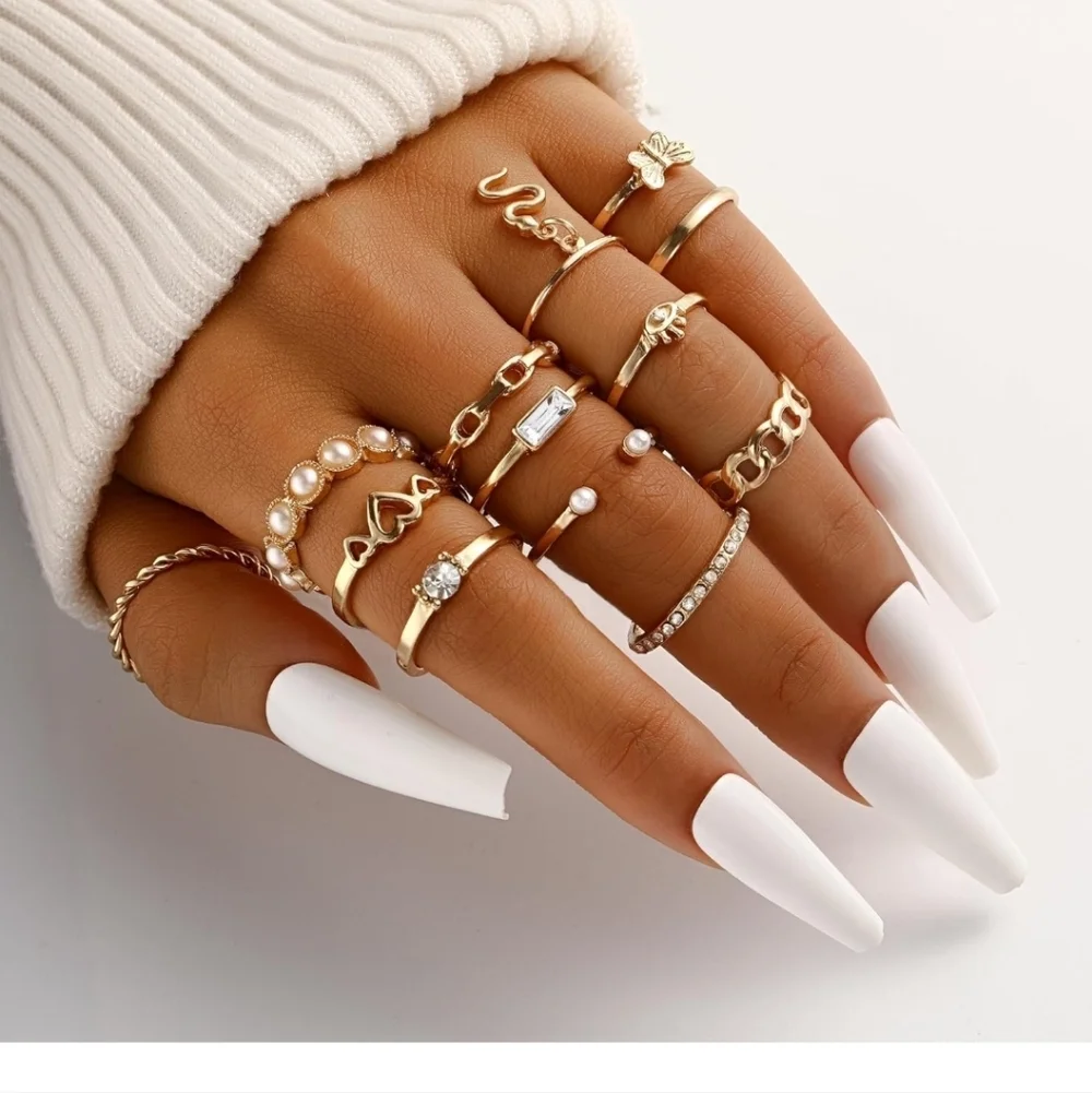 Gold Multi-Stack Midi & Knuckle Ring Set - Women's Jewelry 30 Pc
